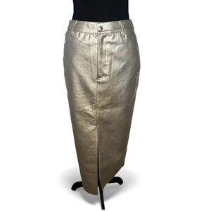 WAYF metallic silver faux leather maxi pencil skirt | size XS| NWT